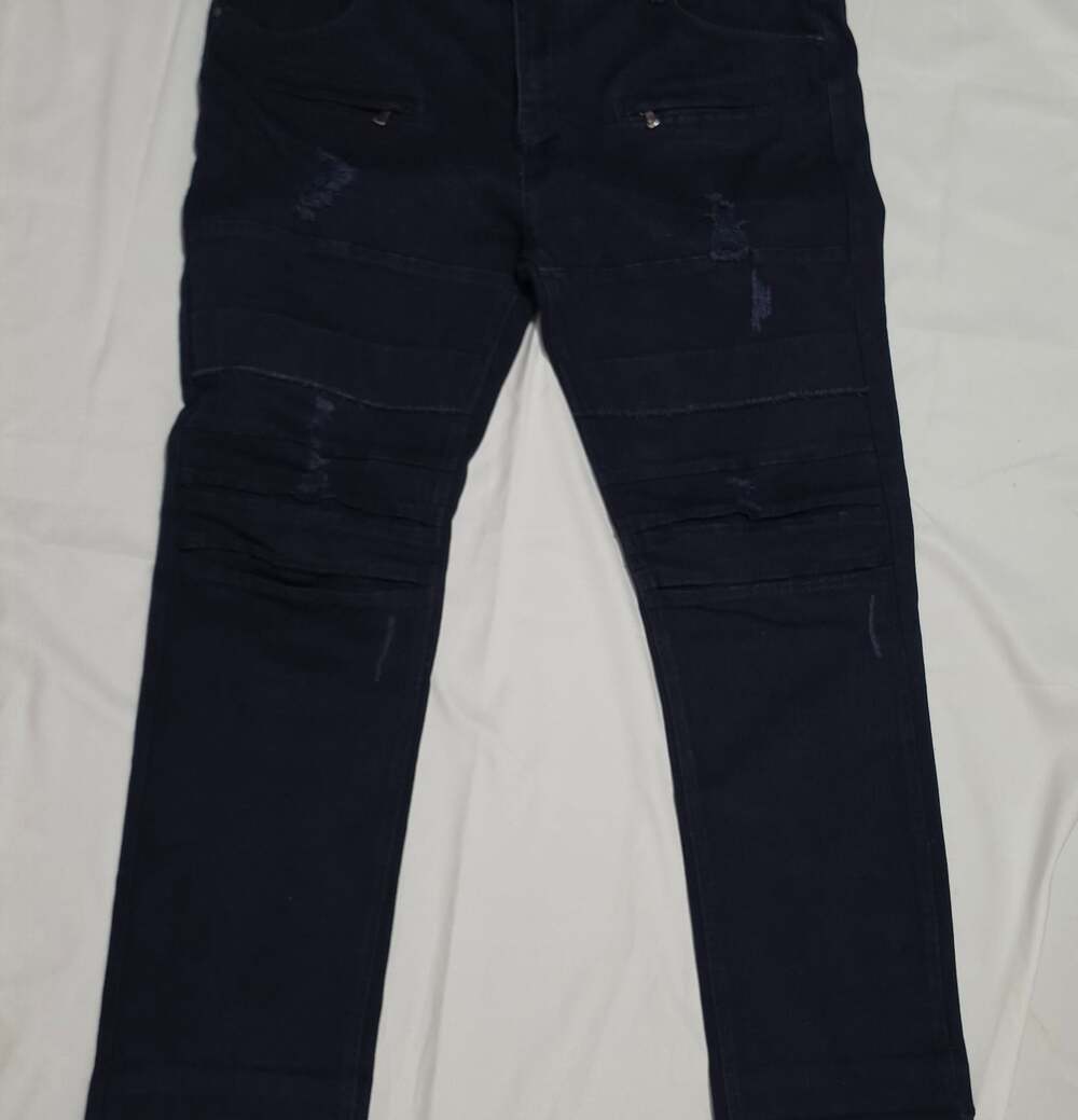 Platform 100 P100 Men's Black Distressed Biker Moto Jeans 42x32